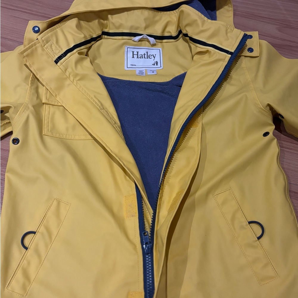Hatley Yellow Waterproof Hooded Jacket with Navy Lining